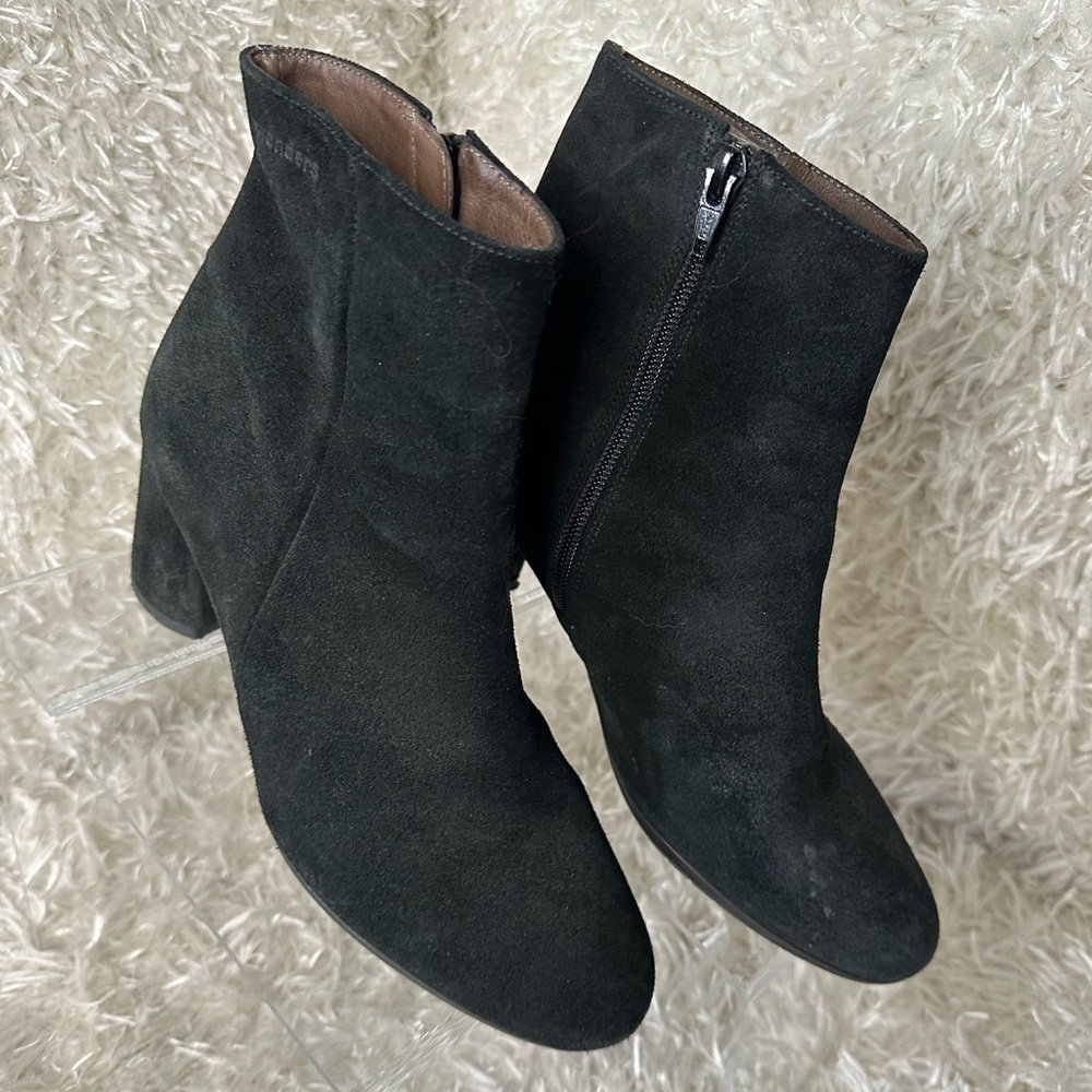 Wonders Black Suede Heeled Ankle Booties Women’s Size 8